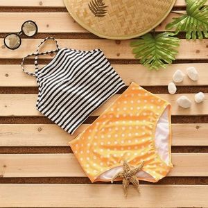 MILLIE - Stripe Tankini & Polka Dot High-Waist Bottom Bikini Set